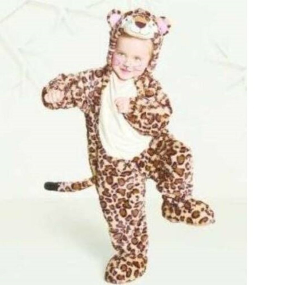 Leopard Halloween Costume 18/24 mths Brown 1 Piece Plush Hooded Jumpsuit Toddler